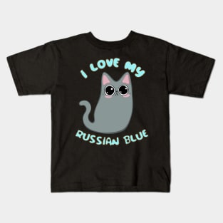 I Love My Russian Blue Cat Grey Gray Kitty Kawaii Chibi cute Kids T-Shirt